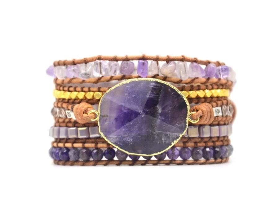 Handmade Natural Amethyst Gemstone Leather Wrap Bracelet™