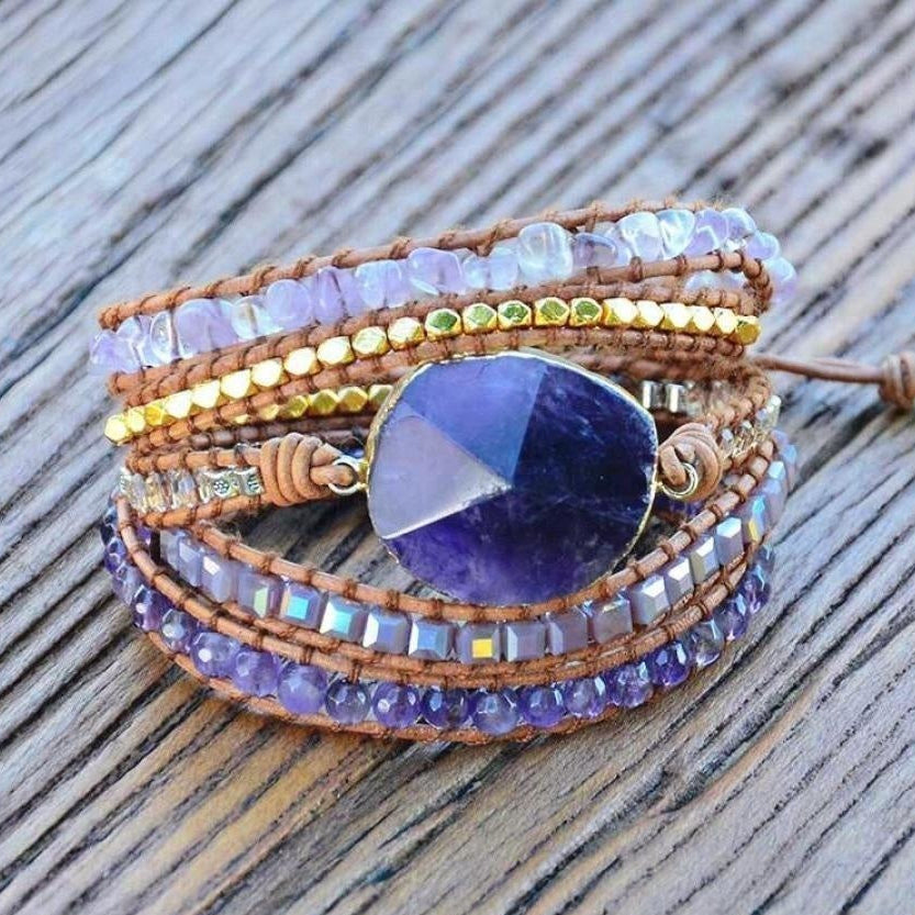 Handmade Natural Amethyst Gemstone Leather Wrap Bracelet™