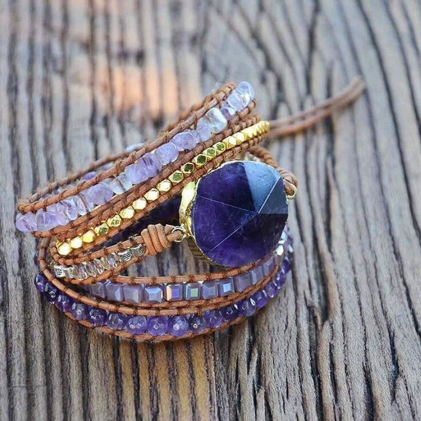 Handmade Natural Amethyst Gemstone Leather Wrap Bracelet™