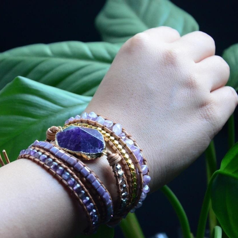 Handmade Natural Amethyst Gemstone Leather Wrap Bracelet™