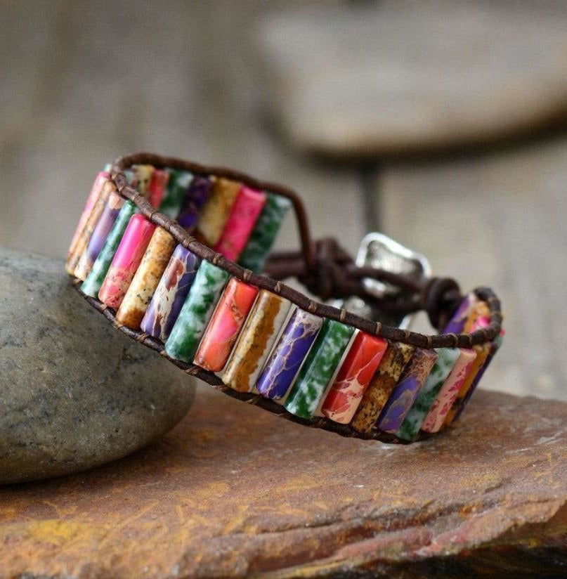 Handmade Natural Jasper & Agate Stone Leather Wrap Bracelet™