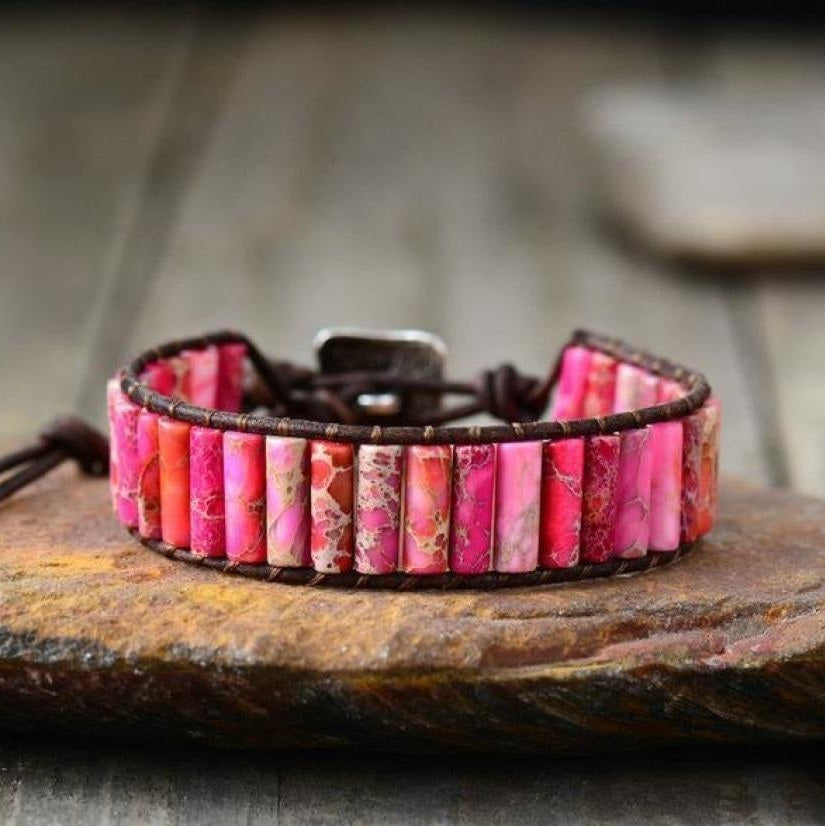 Handmade Natural Jasper & Agate Stone Leather Wrap Bracelet™