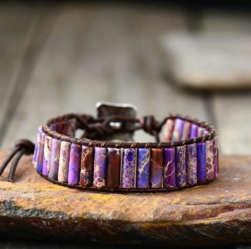 Handmade Natural Jasper & Agate Stone Leather Wrap Bracelet™