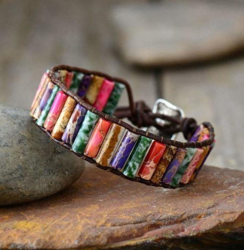 Handmade Natural Jasper & Agate Stone Leather Wrap Bracelet™