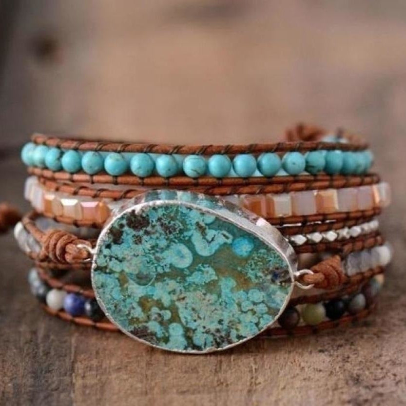 Handmade Natural Ocean Jasper Leather Wrap Bracelet™