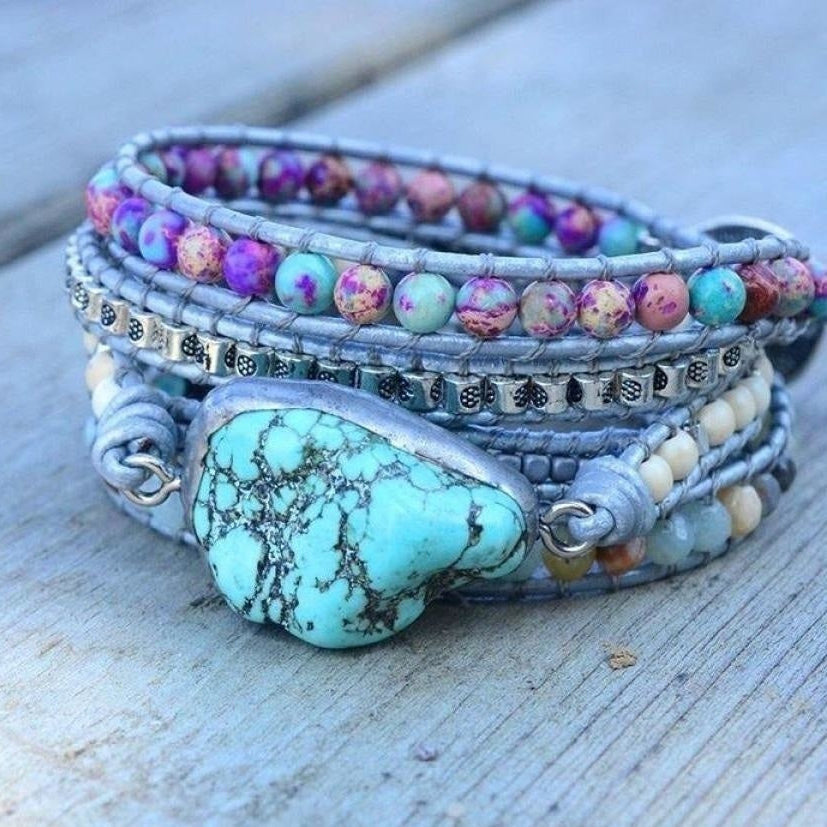 Handmade Turquoise, Jasper & Amazonite Leather Wrap Bracelet™