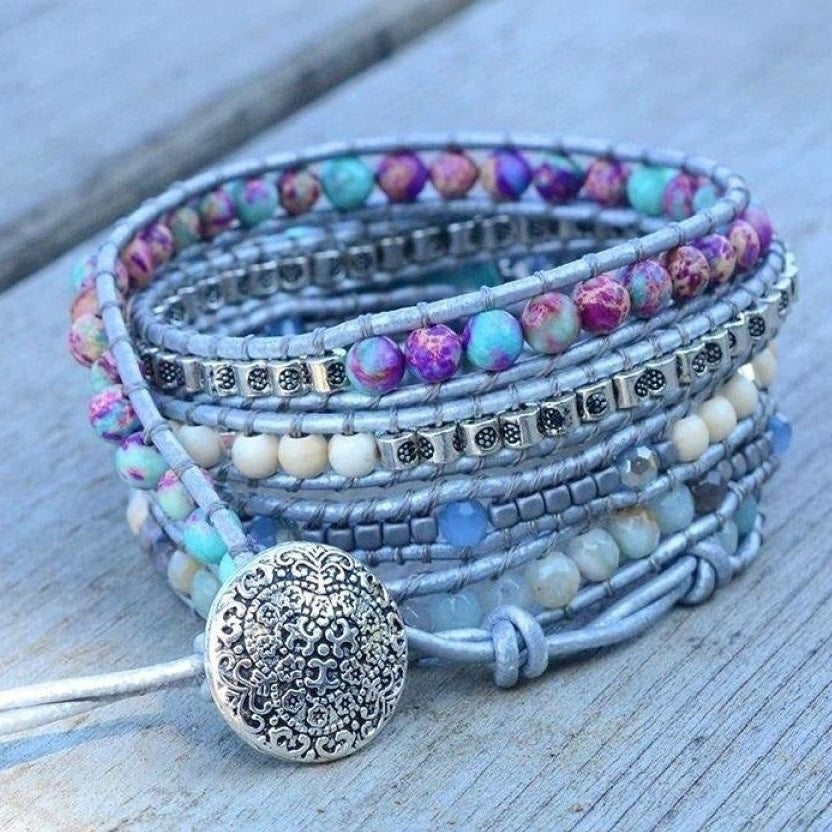 Handmade Turquoise, Jasper & Amazonite Leather Wrap Bracelet™