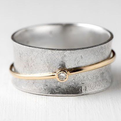 Vintage Gold Line Silver Ring