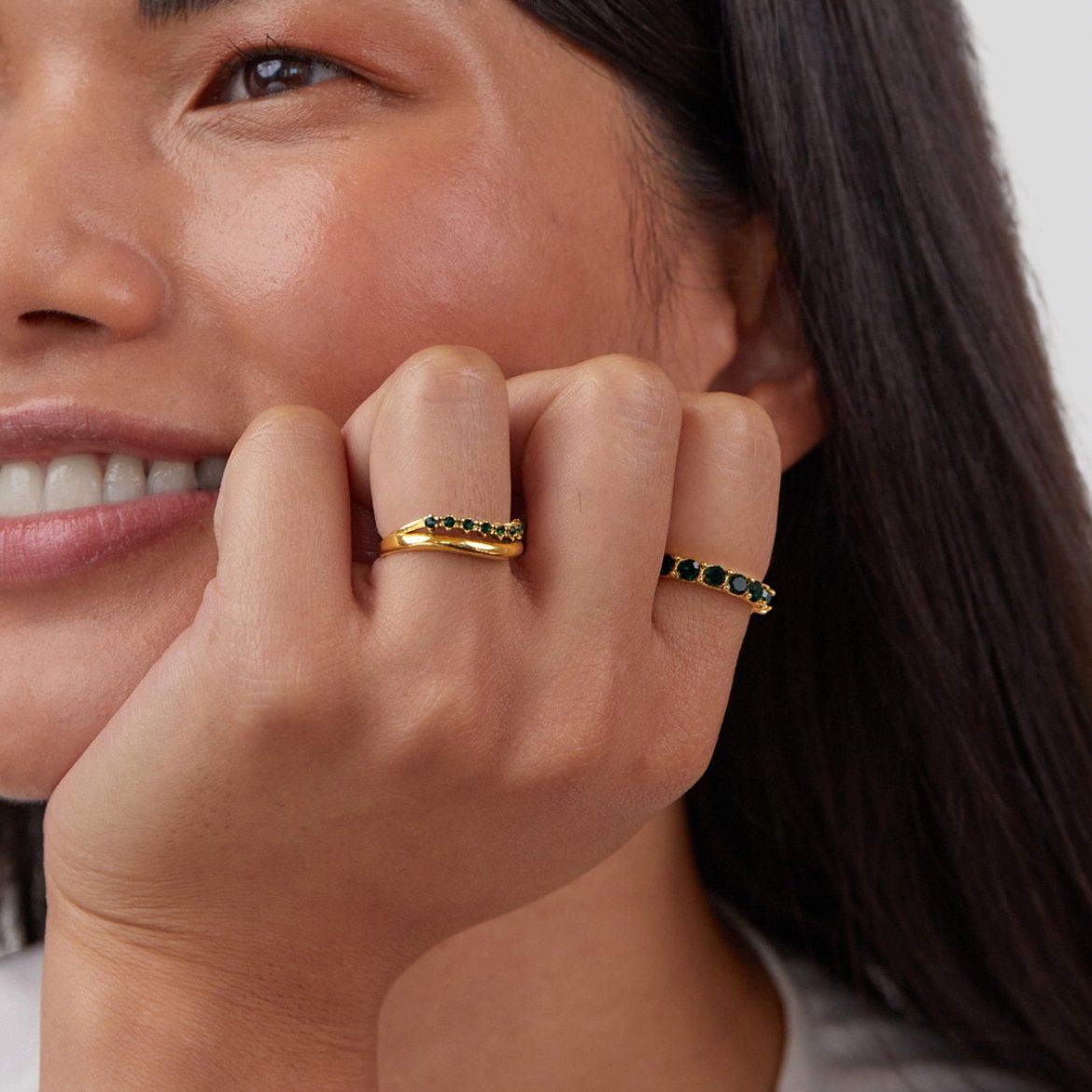 Full Stones Emerald Green Layered Ring