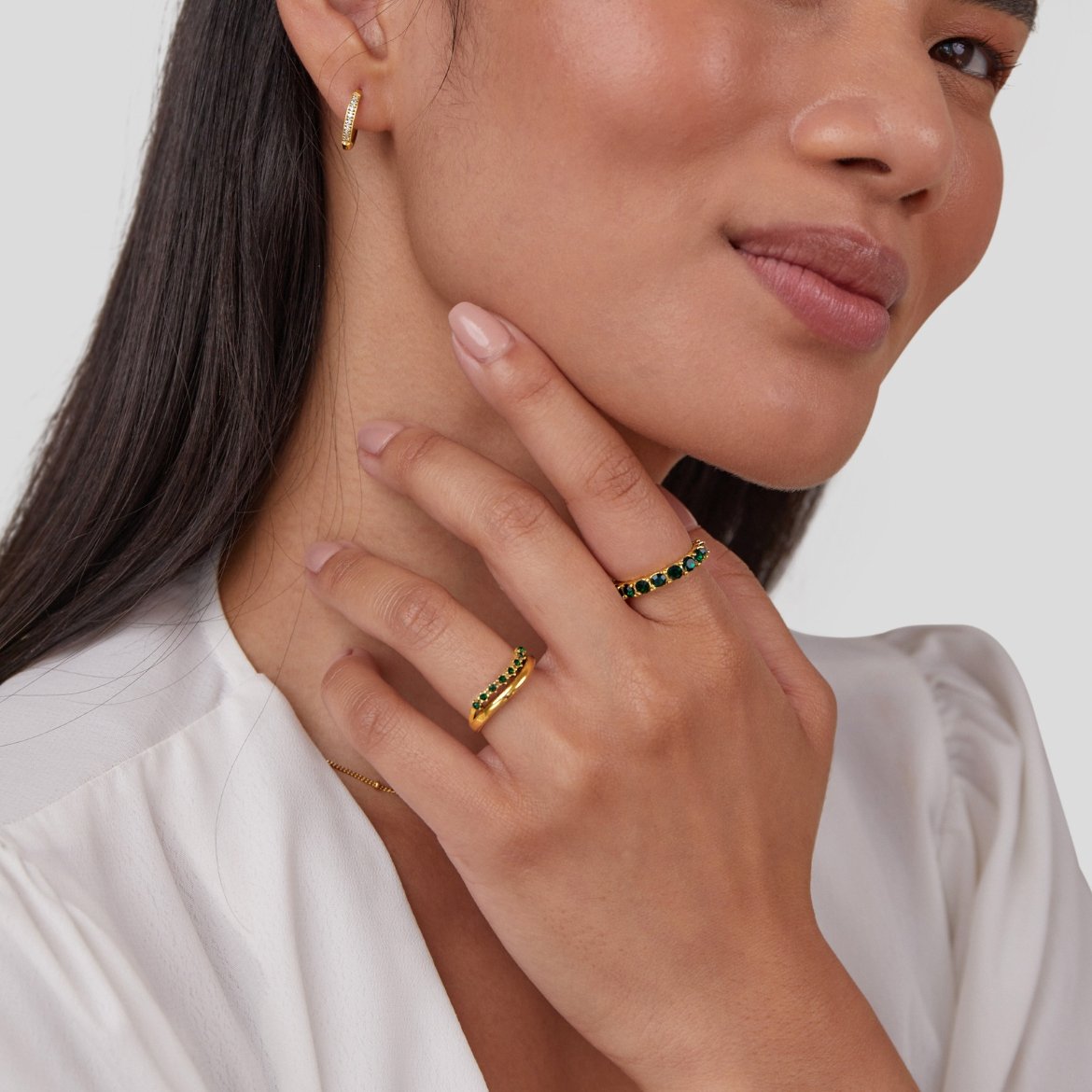 Full Stones Emerald Green Layered Ring