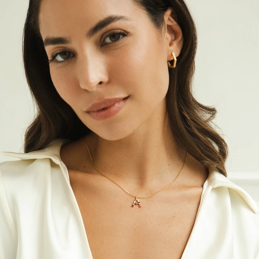 Mila Crystal Letter Charm Necklace