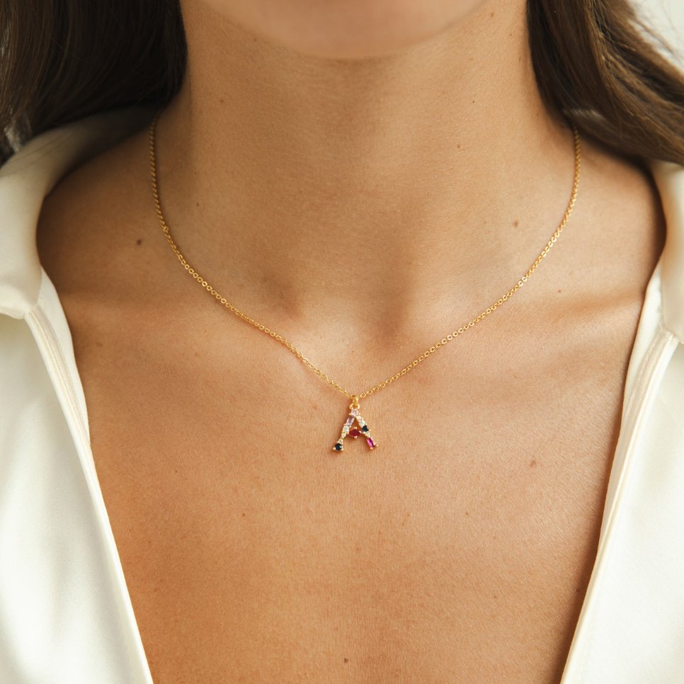 Mila Crystal Letter Charm Necklace
