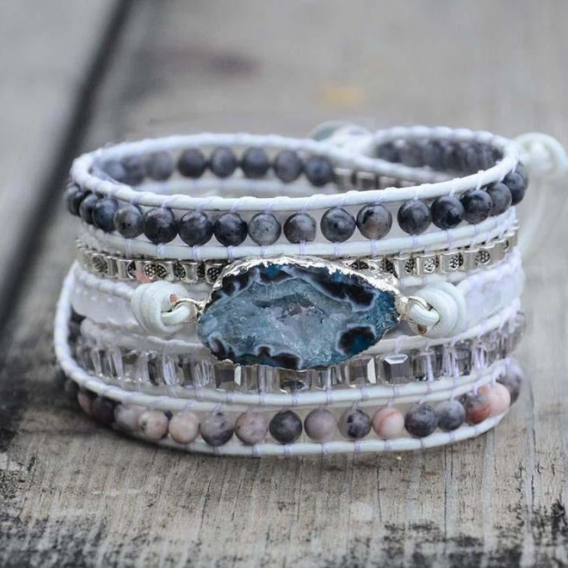Natural Labradorite, White Jade & Druzy Wrap Bracelet™