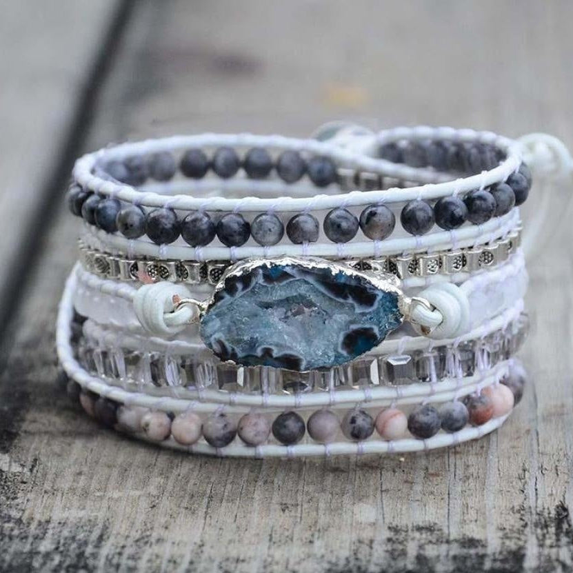 Natural Labradorite, White Jade & Druzy Wrap Bracelet™