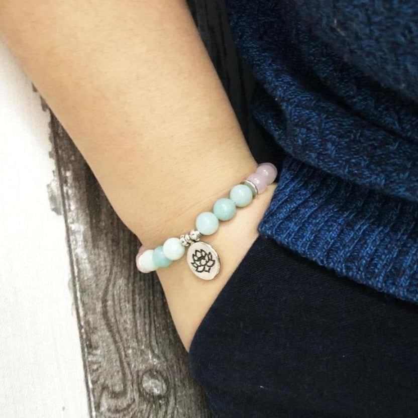 Natural Rose Quartz & Amazonite Gemstone Bead Mala Bracelet™