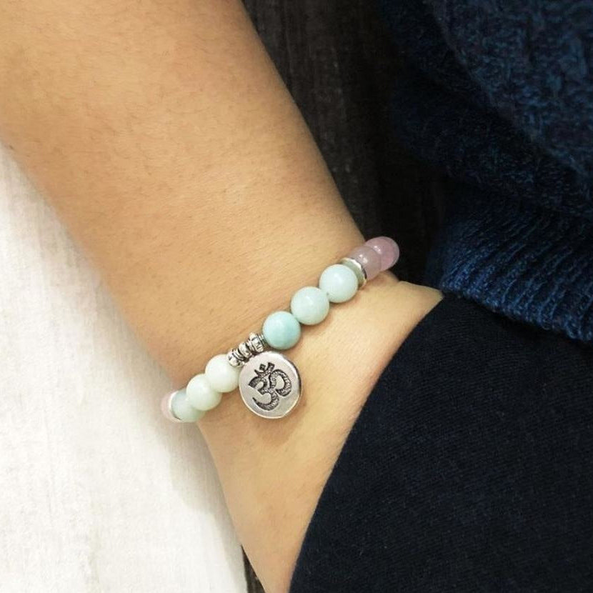 Natural Rose Quartz & Amazonite Gemstone Bead Mala Bracelet™