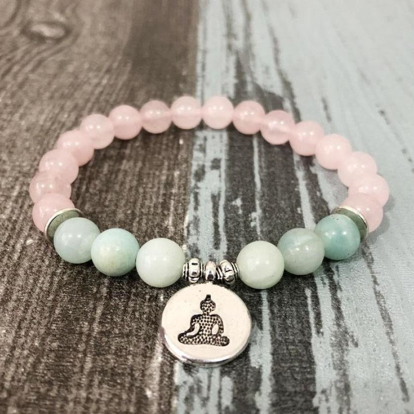 Natural Rose Quartz & Amazonite Gemstone Bead Mala Bracelet™