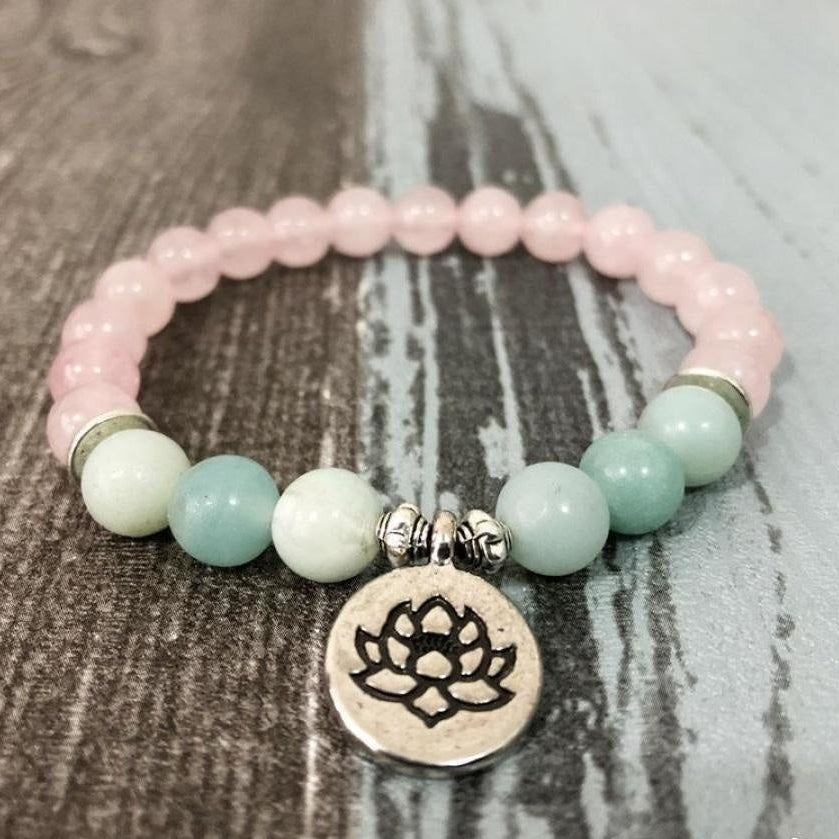 Natural Rose Quartz & Amazonite Gemstone Bead Mala Bracelet™