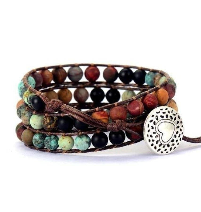Natural Semi-Precious Gemstones "LOVE" Leather Wrap Bracelet™