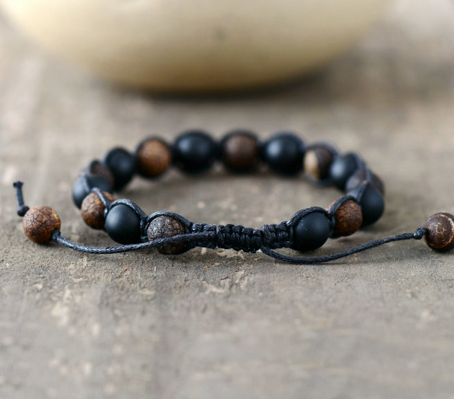 Cracked Onyx Braided Bracelet - Black