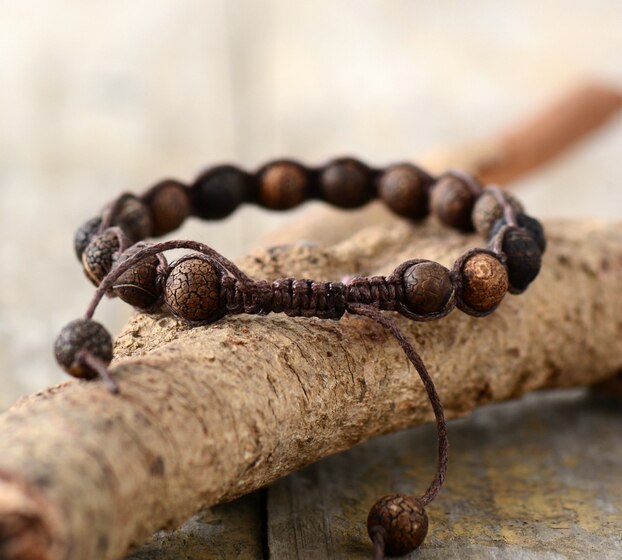 Cracked Onyx Braided Bracelet - Brown
