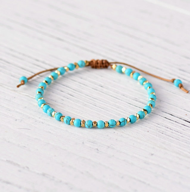 Turquoise Gold Boho Beaded Bracelet