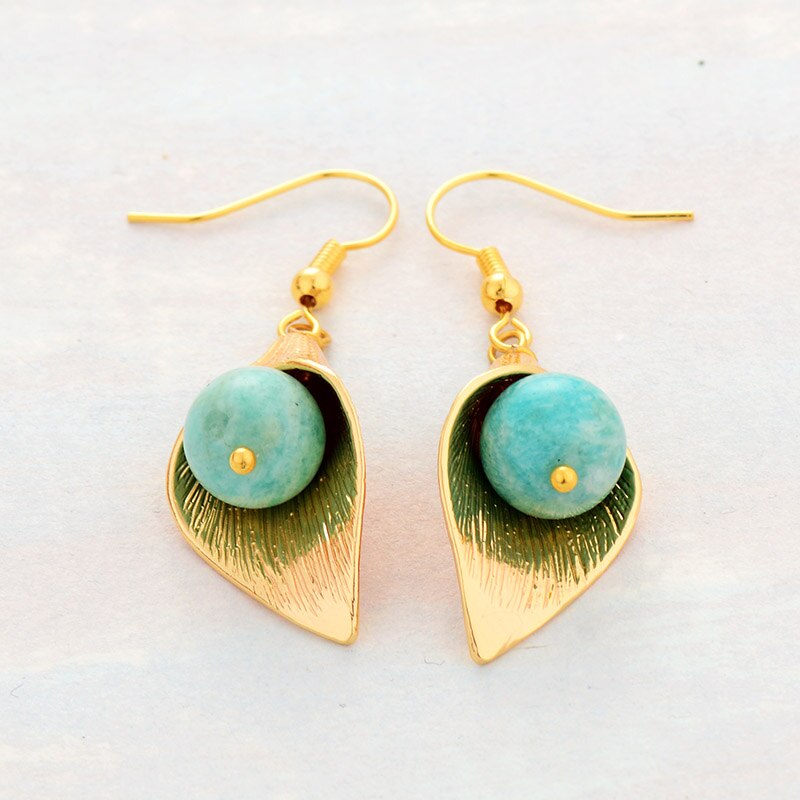 Gold Flower Amazonite Earrings