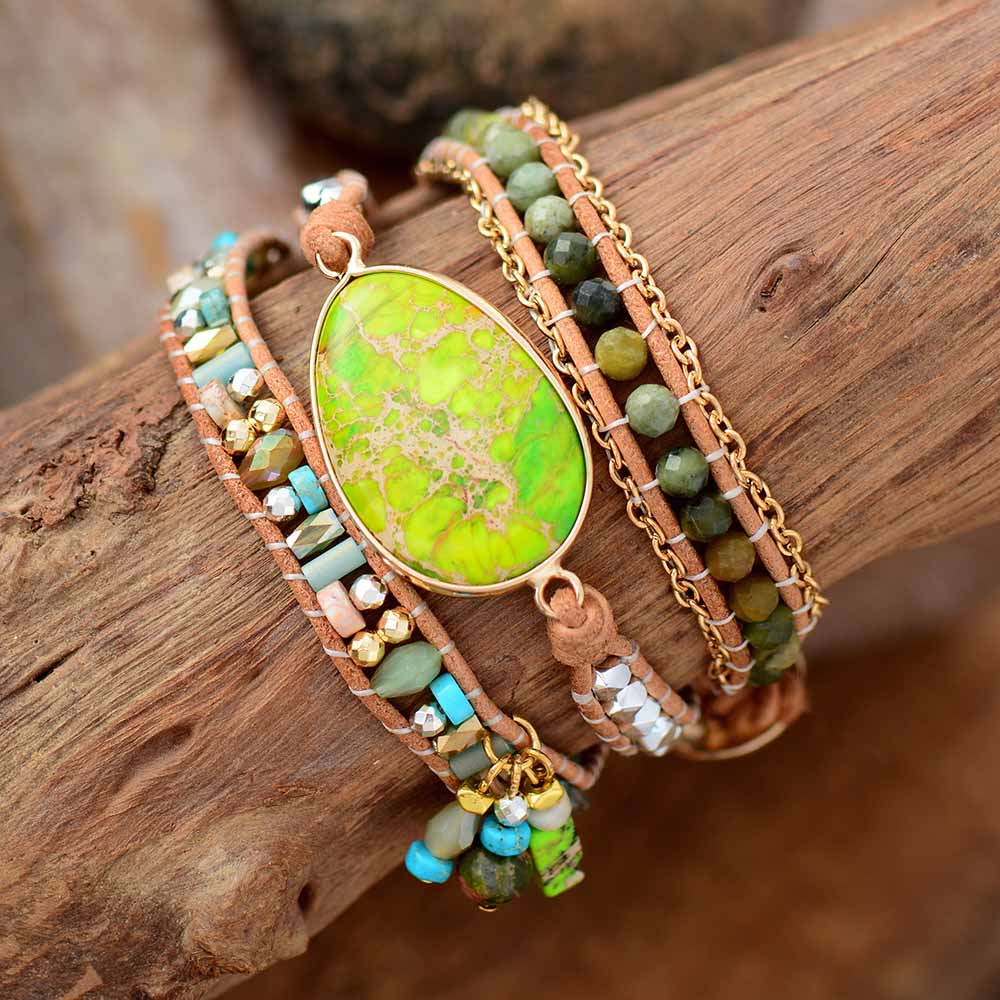 Green Imperial Jasper Wrap Bracelet