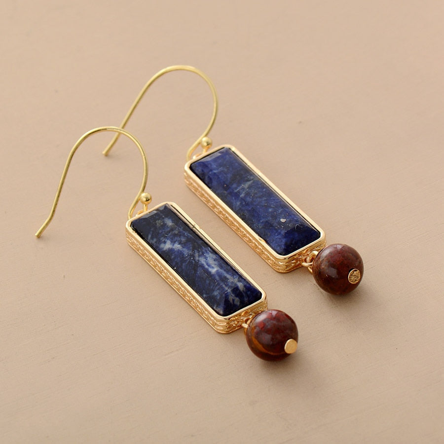 Rectangular Sodalite & Red Jasper Dangle Earrings