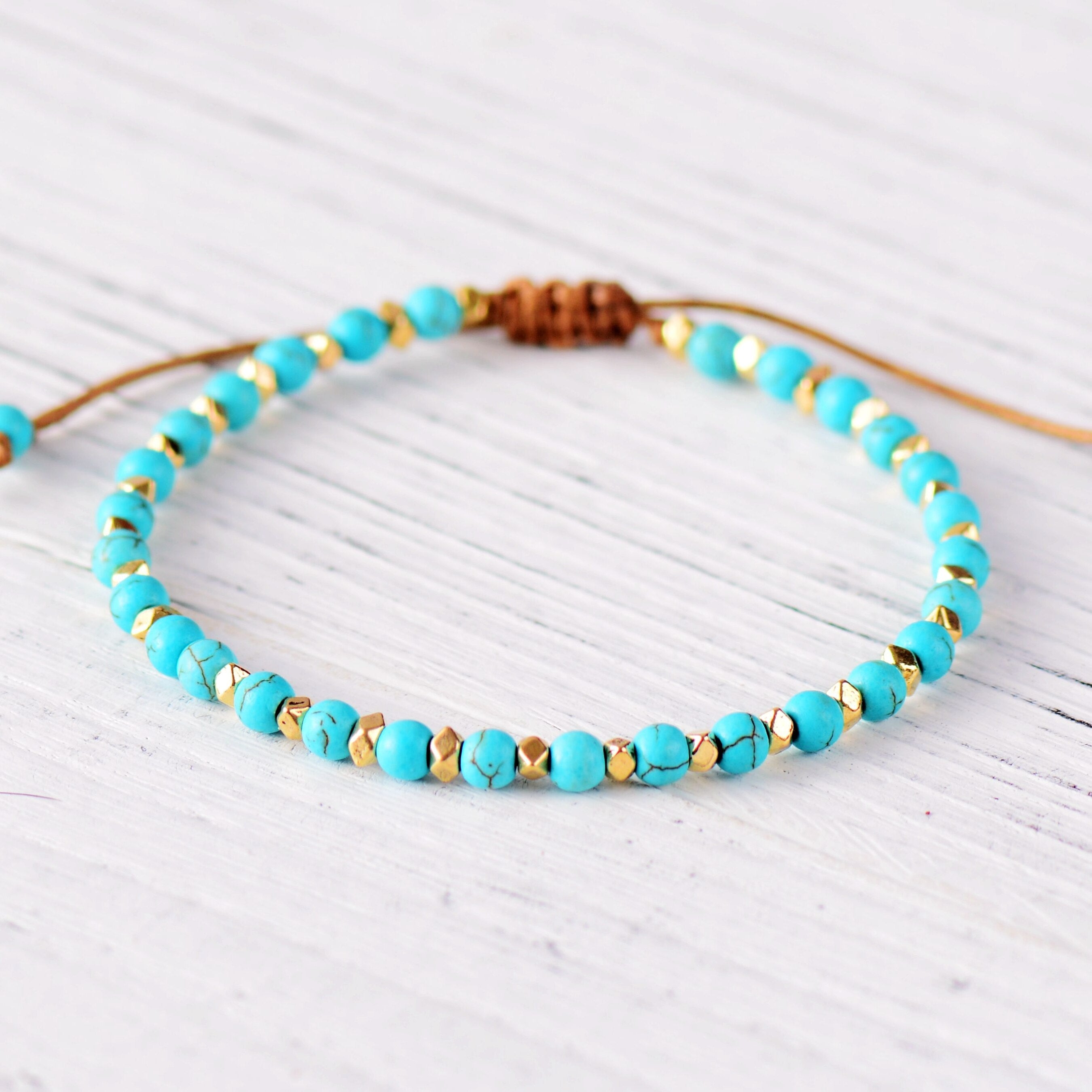 Turquoise Gold Boho Beaded Bracelet
