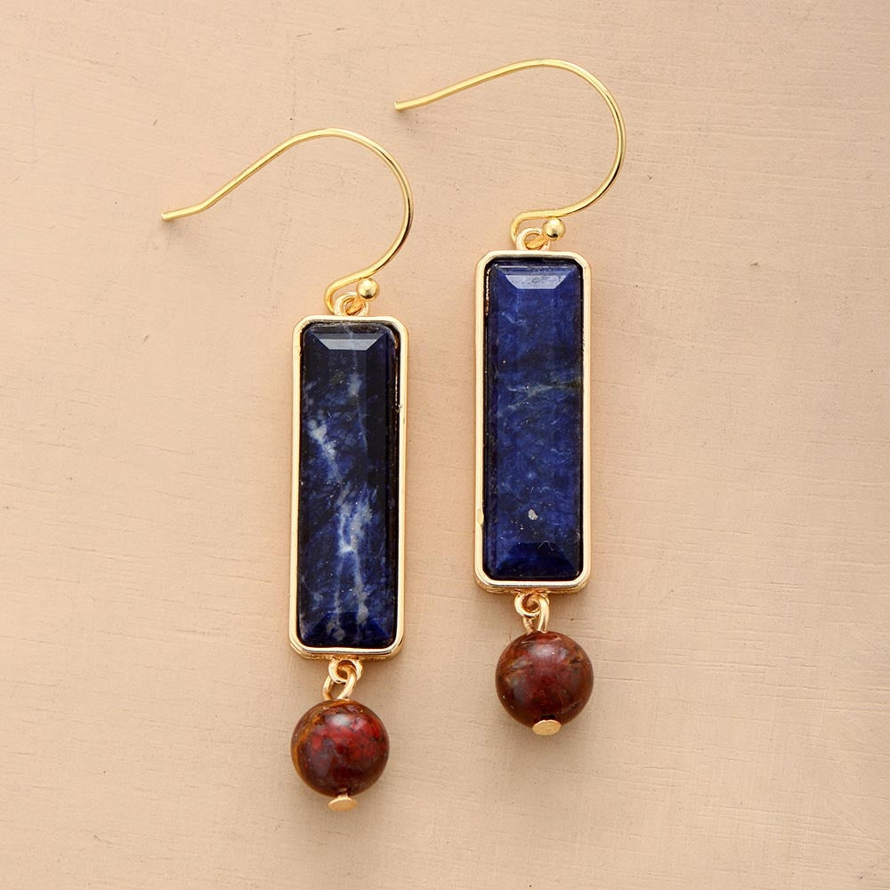 Rectangular Sodalite & Red Jasper Dangle Earrings