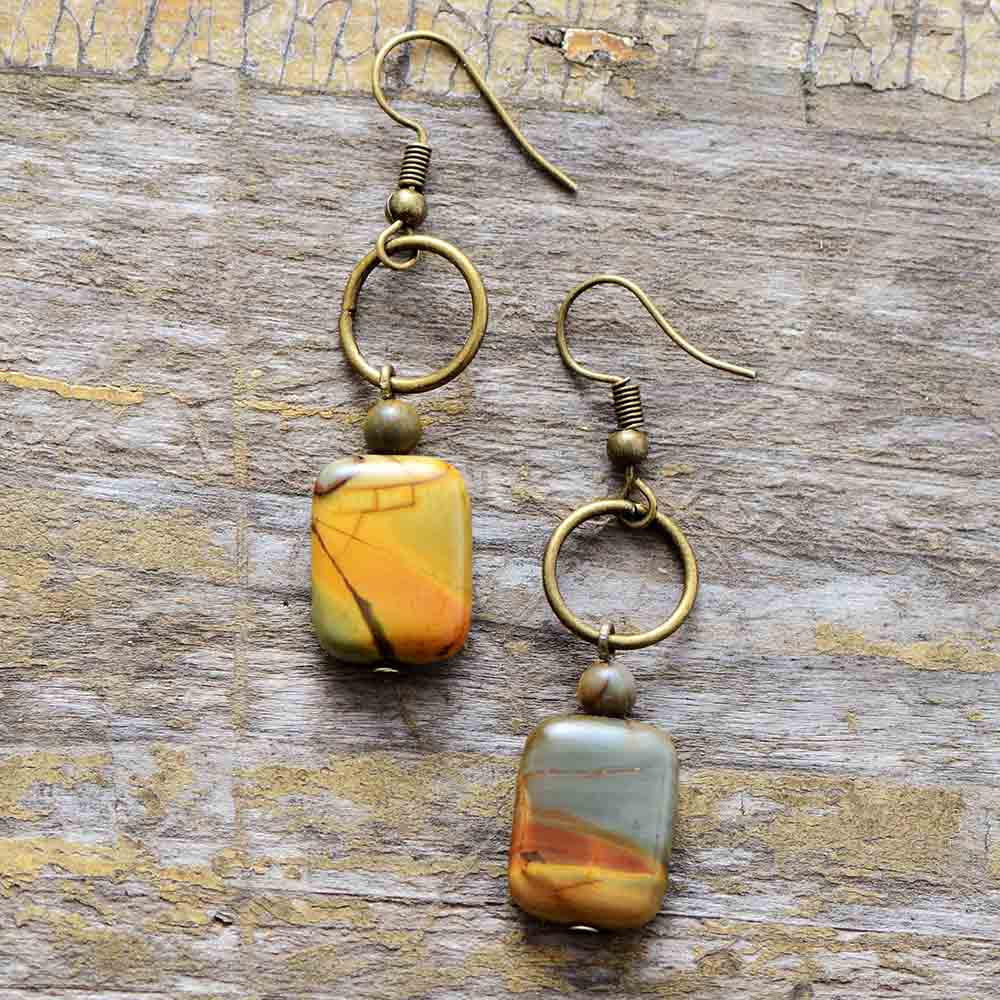 Vintage Natural Jasper Dangle Earrings