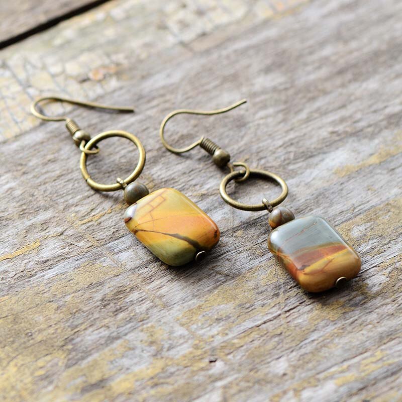 Vintage Natural Jasper Dangle Earrings