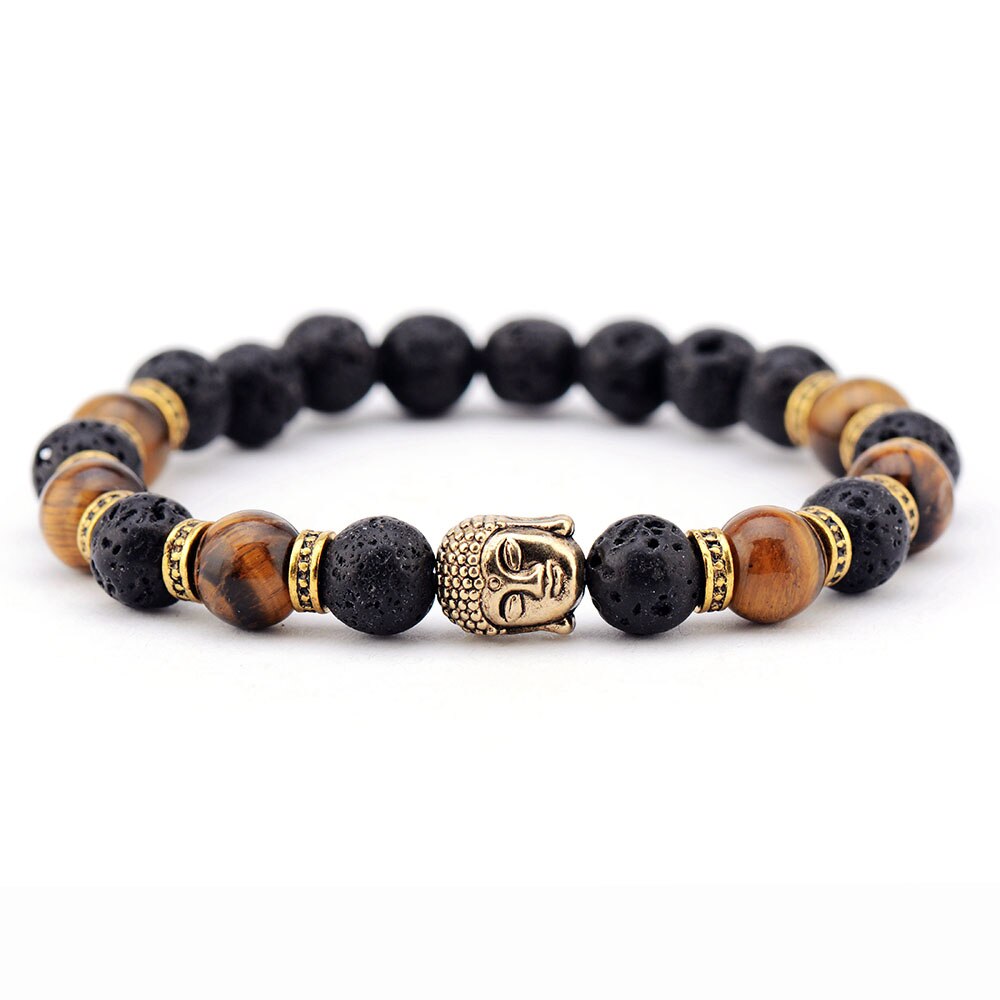 Tiger Eye Lava Stone Buddha Bracelet