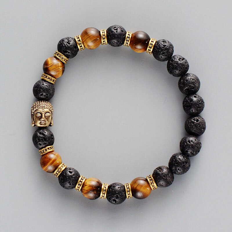 Tiger Eye Lava Stone Buddha Bracelet