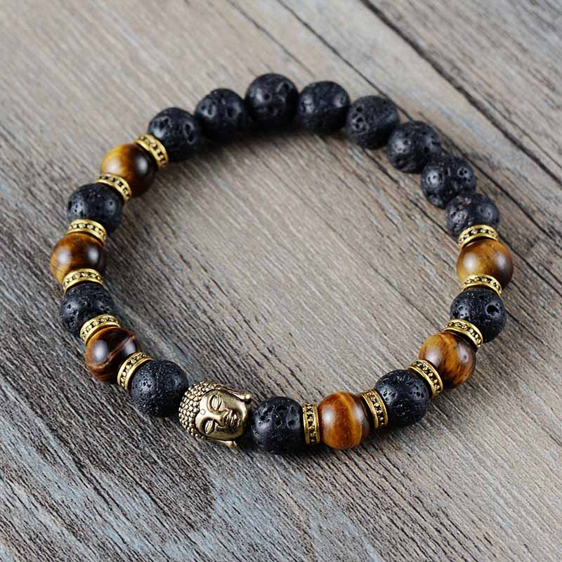 Tiger Eye Lava Stone Buddha Bracelet