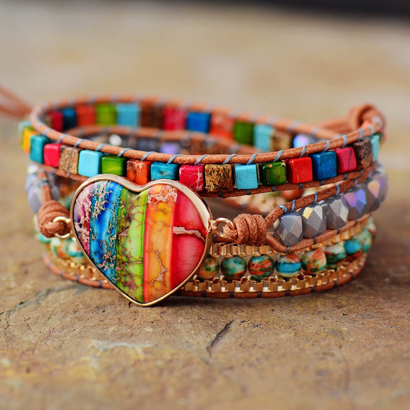 7 Chakra Heart Wrap Bracelet