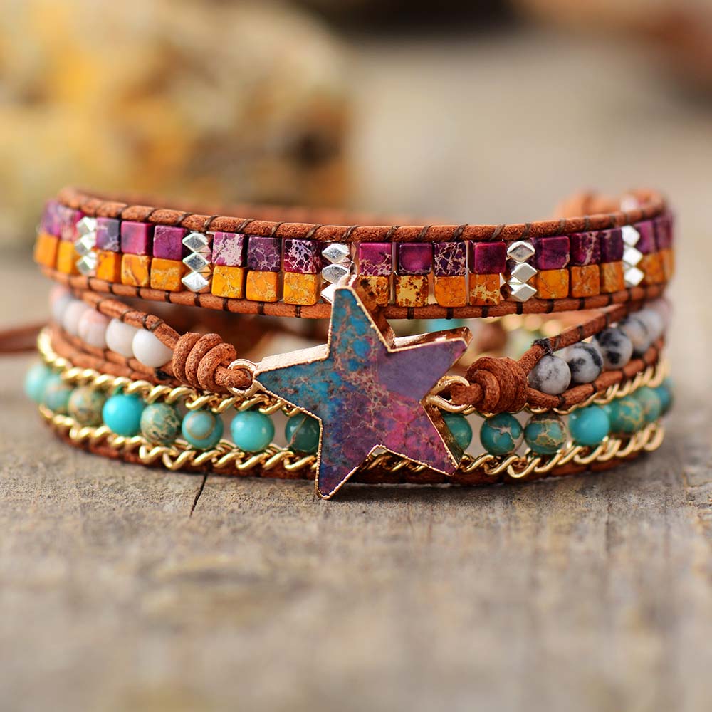 Natural Stones Star Wrap Bracelet