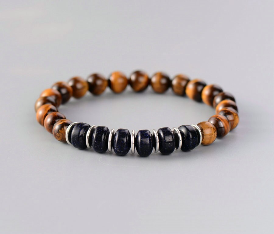 Tiger Eye & Blue Sandstone Stretch Bracelet