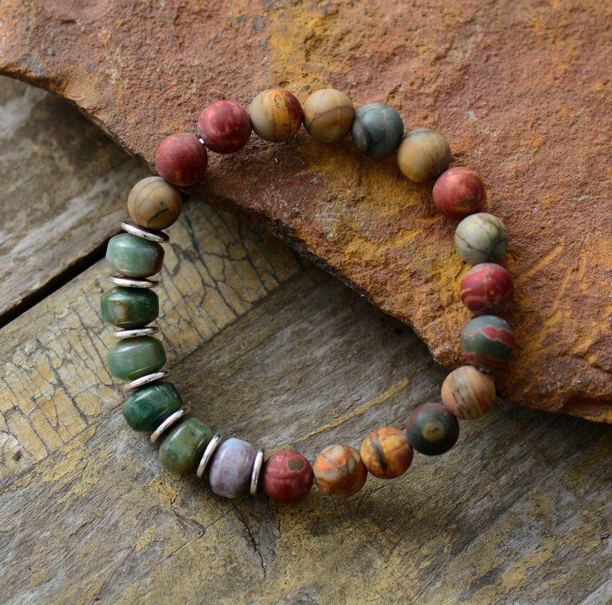 Indian Agate & Picasso Jasper Stretch Bracelet