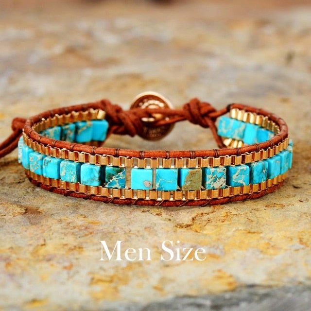 Vintage Gold Chain Turquoise Woven Bracelet