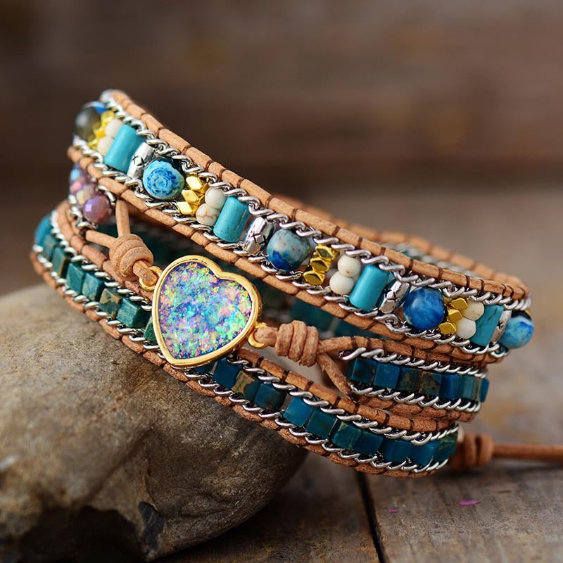 Blue Heart Opal Statement Bracelet