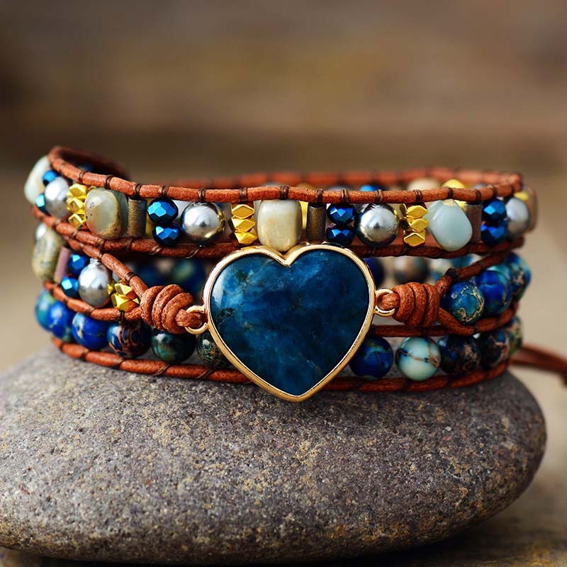 Apatite Heart Wrap Bracelet