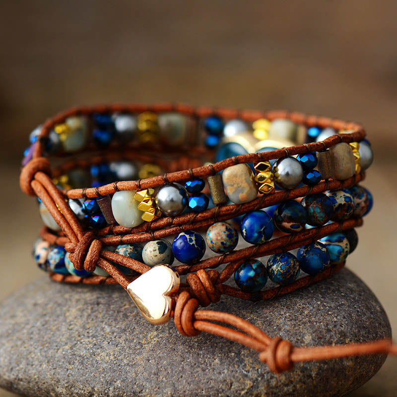 Apatite Heart Wrap Bracelet