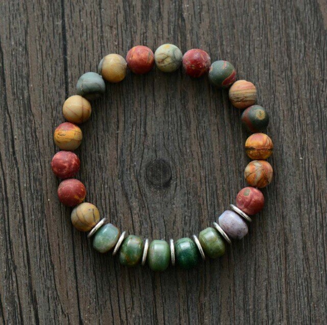 Indian Agate & Picasso Jasper Stretch Bracelet