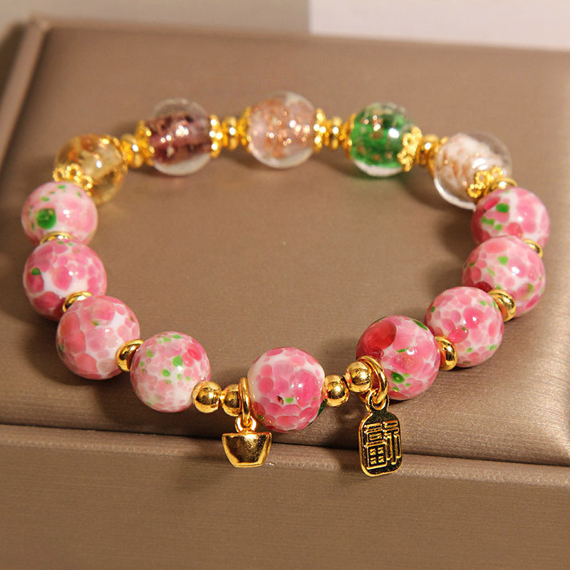 Rose Garden Glass Crystal Bracelet For Women Japanese Style