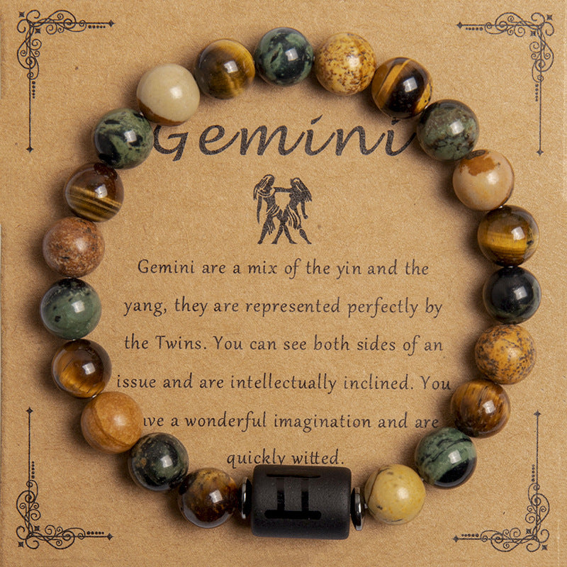 Tigereye Beaded Bracelet Twelve Constellation Zodiac Cards