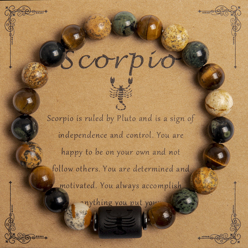 Tigereye Beaded Bracelet Twelve Constellation Zodiac Cards