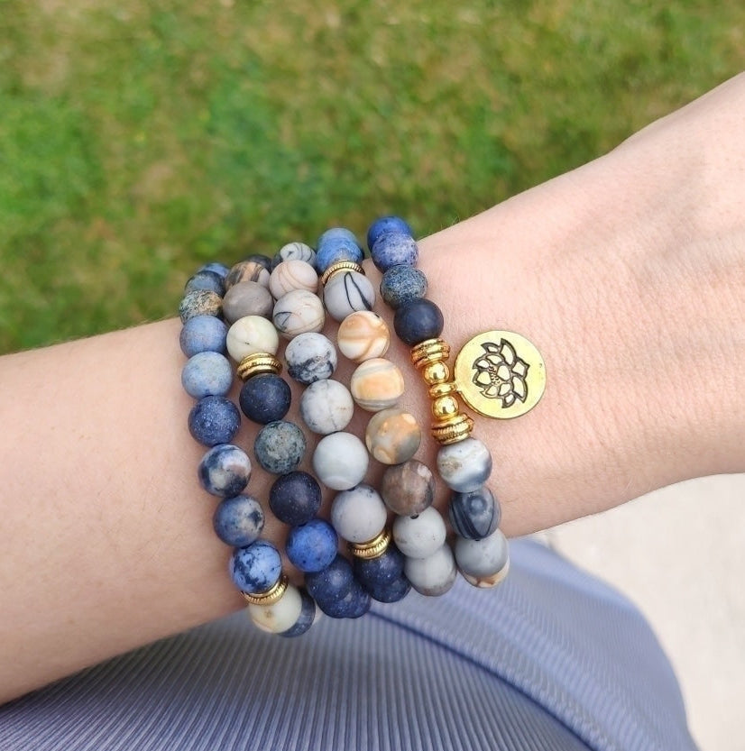 108 Natural Picasso Jasper & Blue Stone Mala Bead Bracelet™