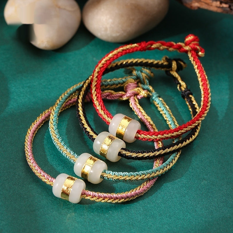 Hetian Jade 999 Gold Bracelet Handwoven Jewelry Luxury Gift
